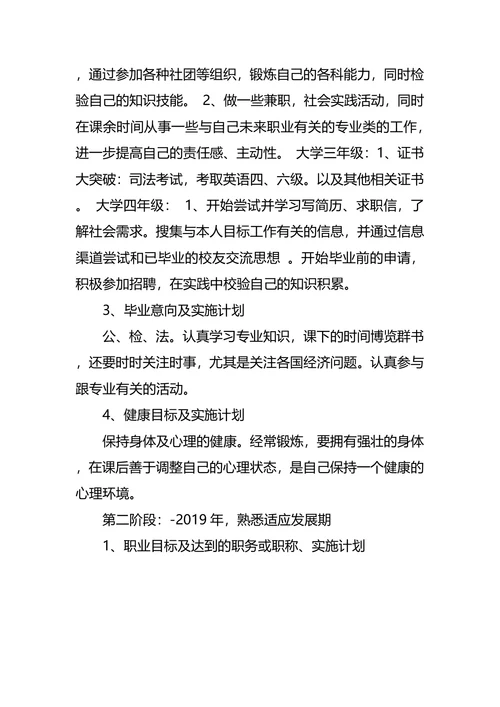 法学专业大学生职业规划书