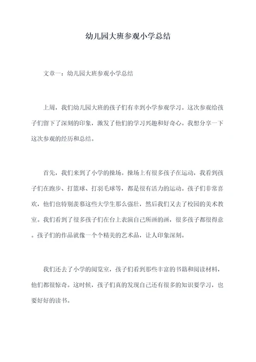 幼儿园大班参观小学总结