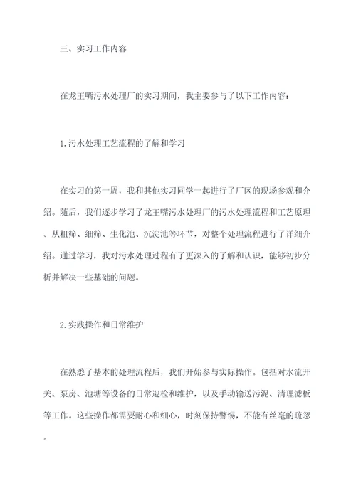 龙王嘴污水处理厂实习报告