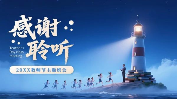 浅橙色3D立体风教师节主题班会PPT模版