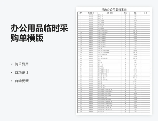 办公用品临时采购单模版