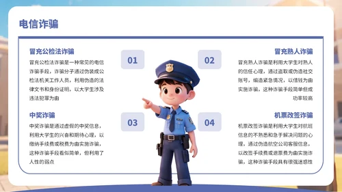蓝色卡通风反诈知识宣传PPT