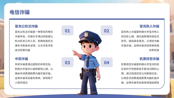 蓝色卡通风反诈知识宣传PPT