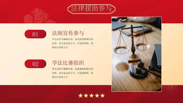 红金高级简约法律行业述职报告PPT模板