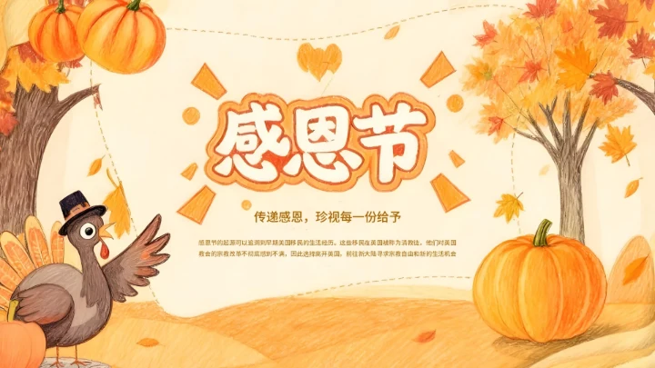 橙色古风感恩节教育文化宣传通用PPT模板