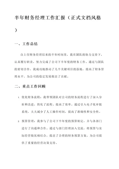 半年财务经理工作汇报