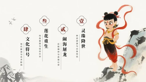 手绘水墨中国风中国神话传说哪吒科普介绍PPT模板