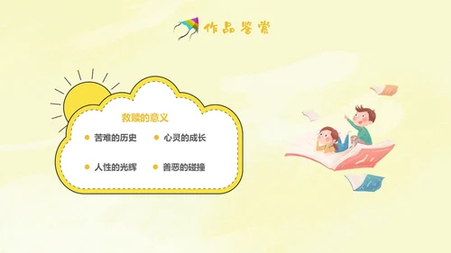 黄色插画手绘追风筝的人读书分享会读书爱好者PPT
