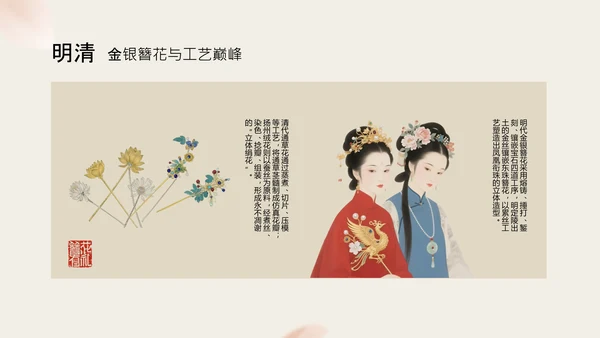 粉色简约国风传统文化簪花PPT模板