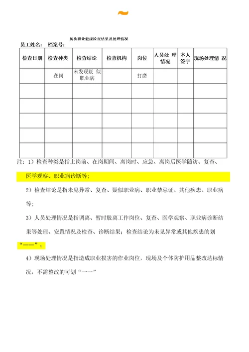 员工个人职业健康信息卡