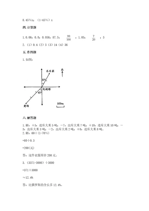 小学六年级下册数学期末测试卷（突破训练）wod版