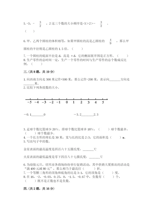 小学六年级下册数学摸底考试题及完整答案（必刷）.docx