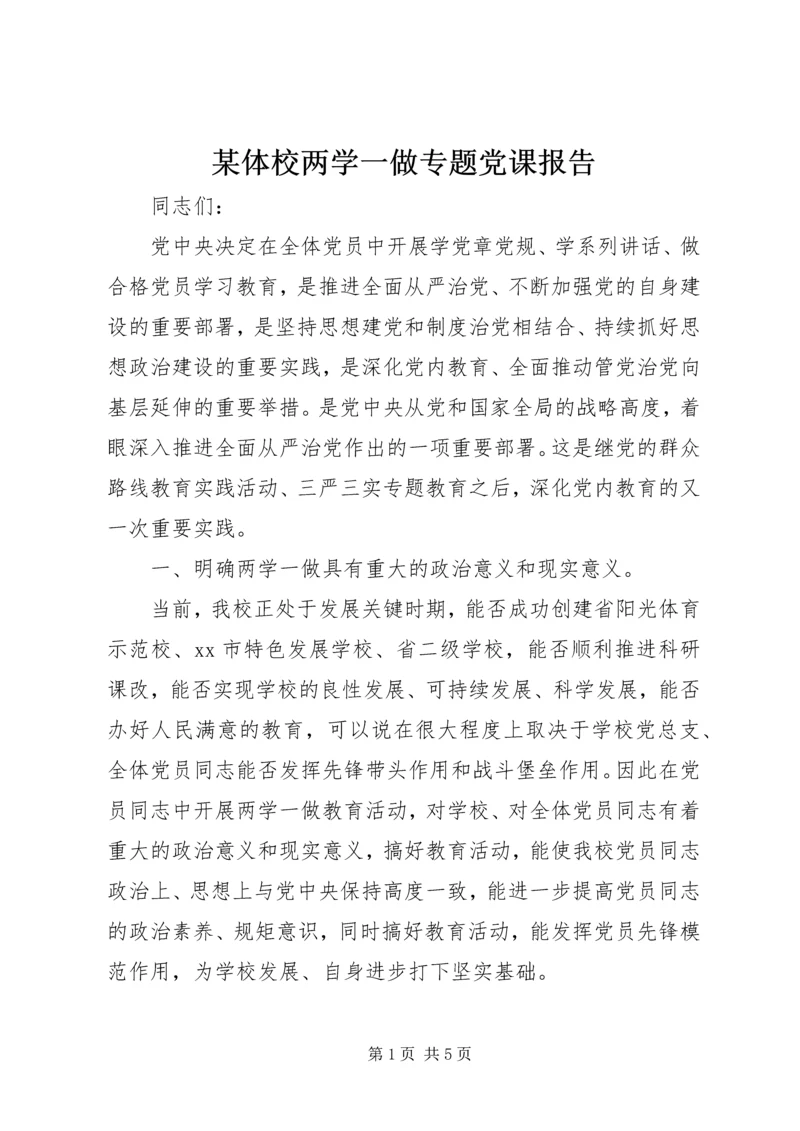 某体校两学一做专题党课报告.docx