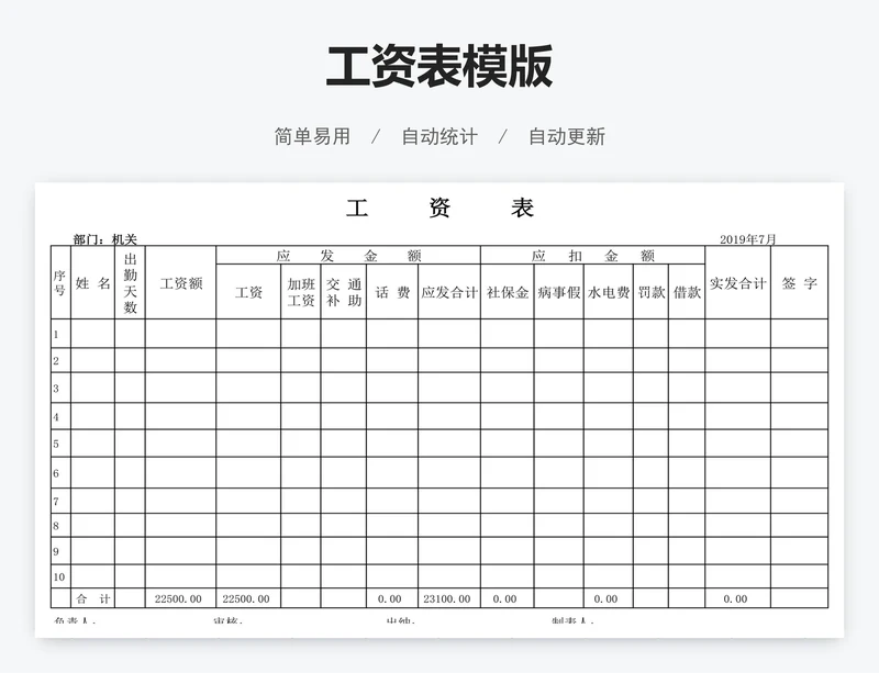 工资表模版