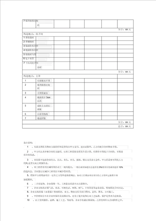 装修预算报价表样本