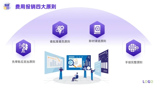 紫色淡蓝色插画简约商务财务费用报销制度财务管理培训PPT课件