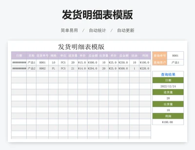 发货明细表模版