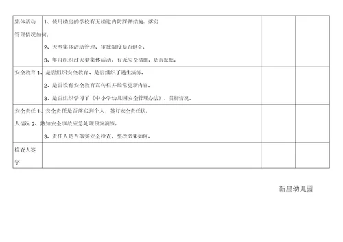 新星幼儿园安全隐患排查记录表