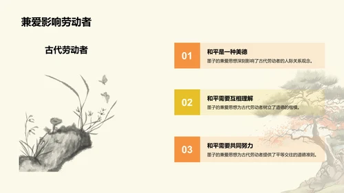 黄色插画墨子与古代劳动者哲学PPT模板
