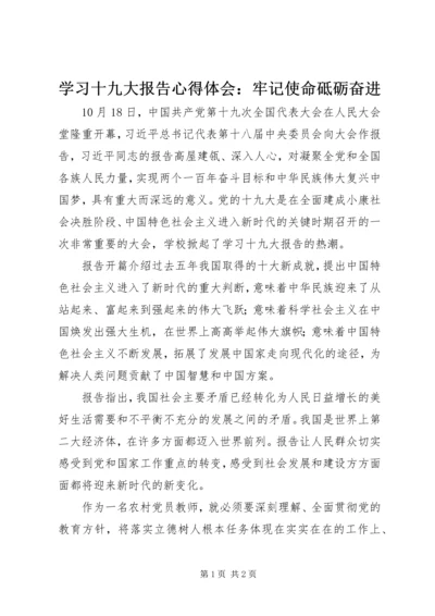 学习十九大报告心得体会：牢记使命砥砺奋进.docx