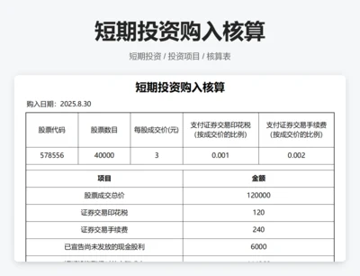 短期投资购入核算