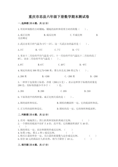 重庆市忠县六年级下册数学期末测试卷标准卷.docx