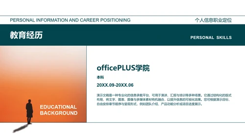 橙青渐变色杂志风个人简历PPT模板