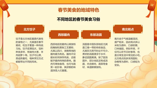 橙色国潮风美食与民俗的春节故事PPT模板