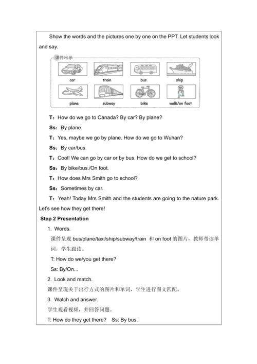 Unit 2 Ways to go to school Part A Let's learn & W