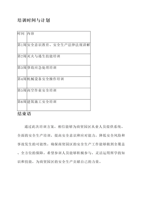 商贸园区安全生产培训方案