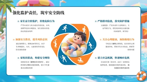 蓝色卡通暑假安全教育通用PPT模板