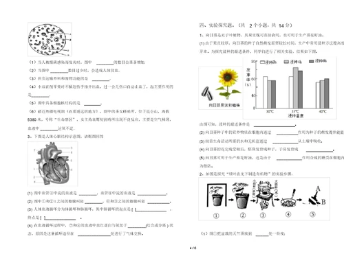 2021年北师大版七年级生物上册期末考试题及答案【完美版】