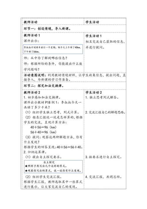 大单元教学【核心素养目标】3.1  加法运算律（表格式）教学设计