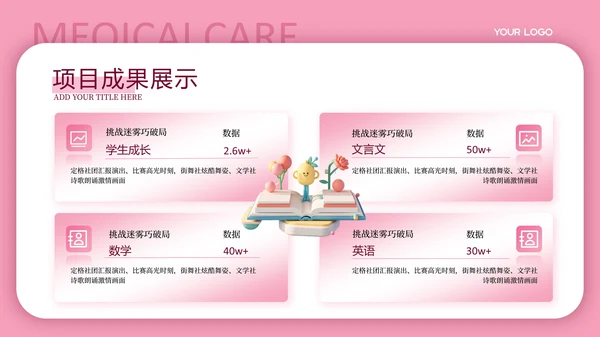 粉色3D卡通教育汇报PPT模板