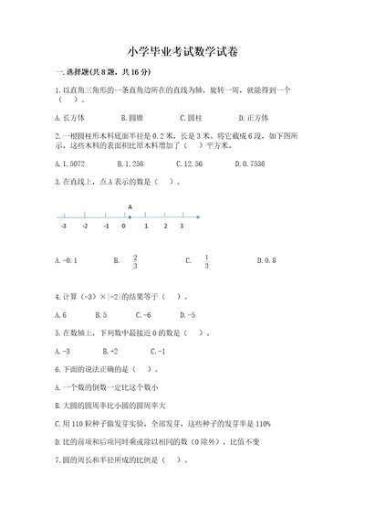 小学毕业考试数学试卷（各地真题）wod版