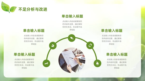 小清新绿叶简约商务工作总结汇报PPT模板