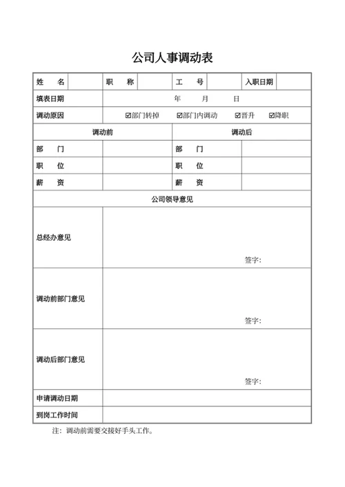 公司人事调动表