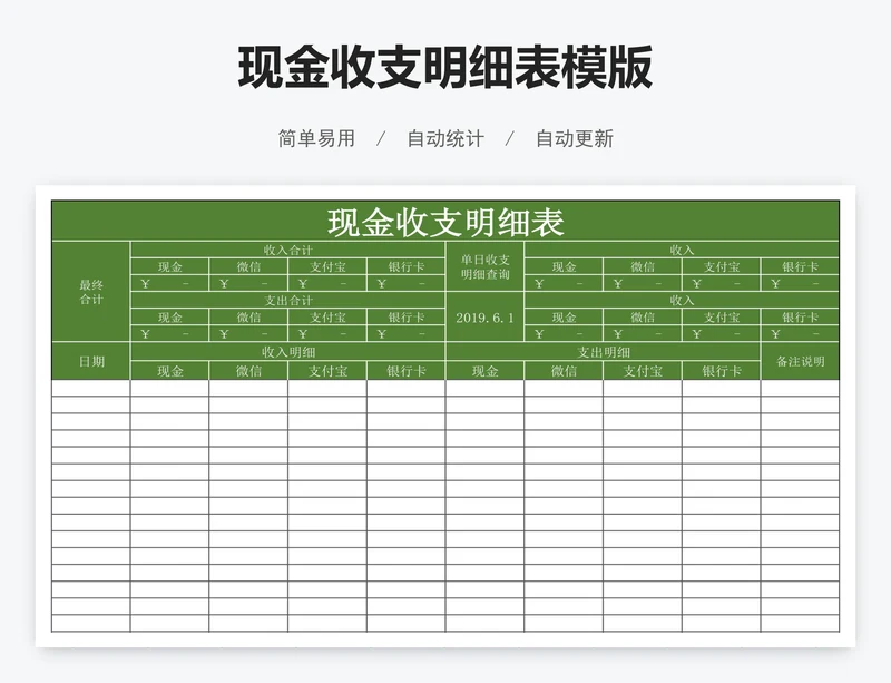 现金收支明细表模版