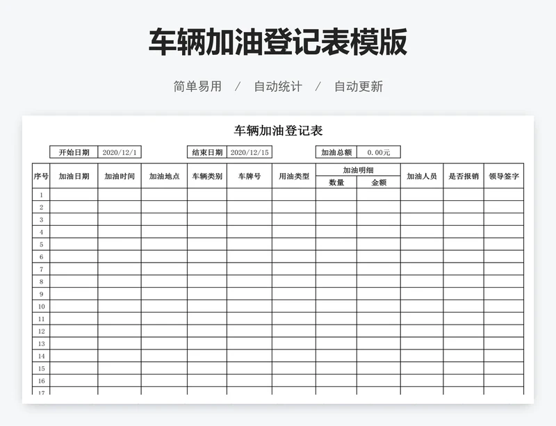 车辆加油登记表模版