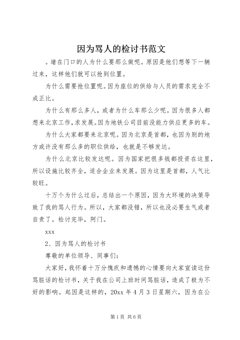 因为骂人的检讨书范文.docx