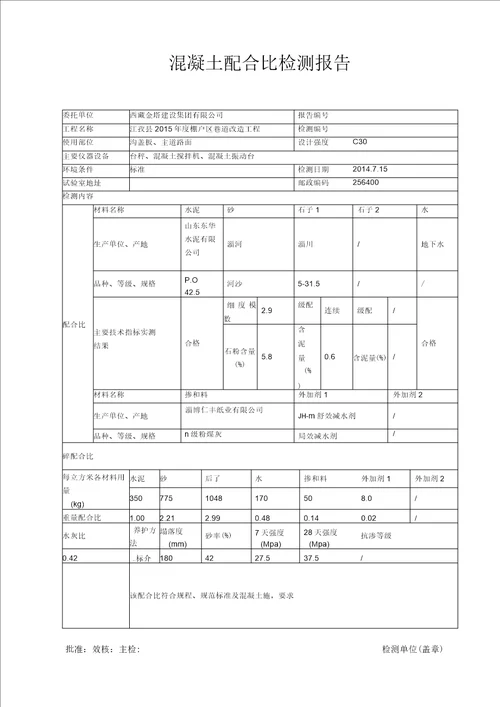 C30普通混凝土配合比报告