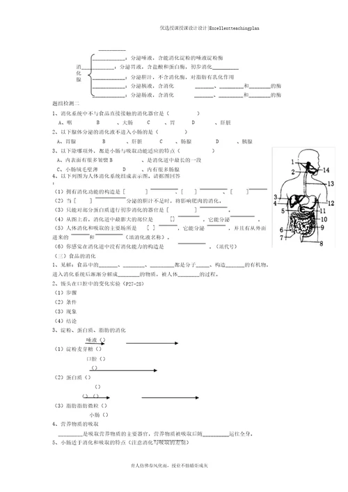 人体营养复习计划教案新部编本