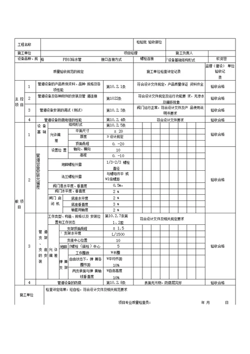 PE管及双壁波纹管施工分部、分项、检验批质量验收表格