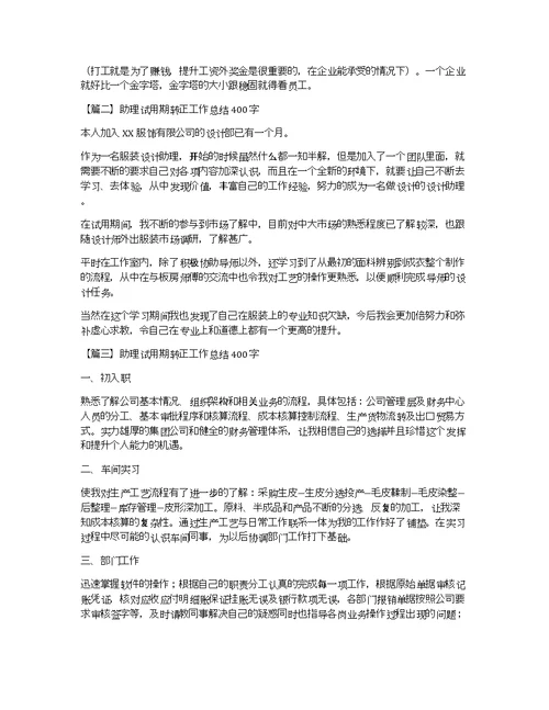 助理试用期转正工作总结400字