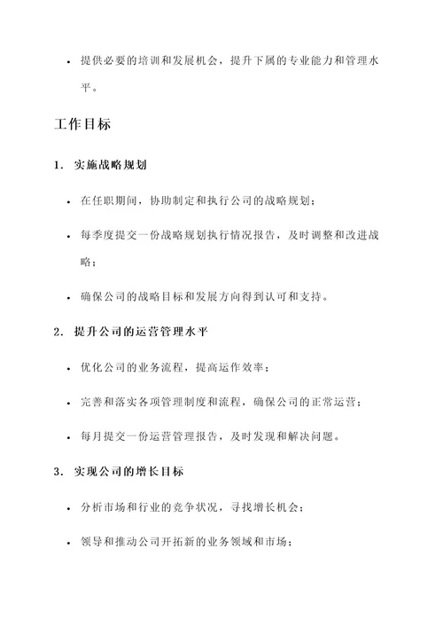 企业副总经理的目标责任书