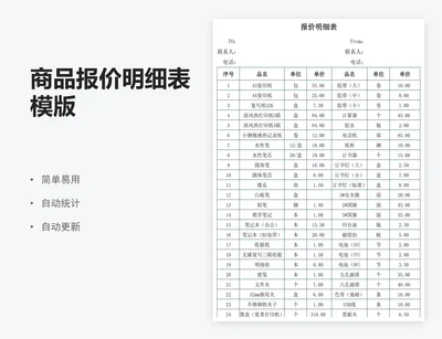 商品报价明细表模版