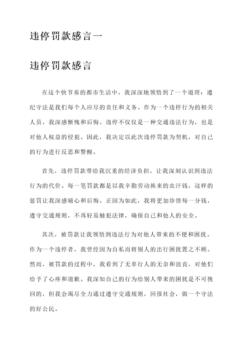 违停罚款感言