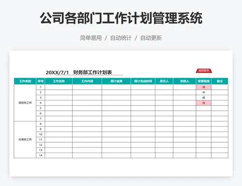 公司各部门工作计划管理系统