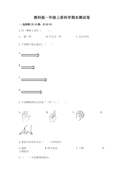 教科版一年级上册科学期末测试卷精品（全国通用）.docx