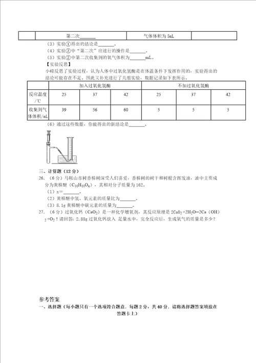 部编初中九年级上期末化学试卷